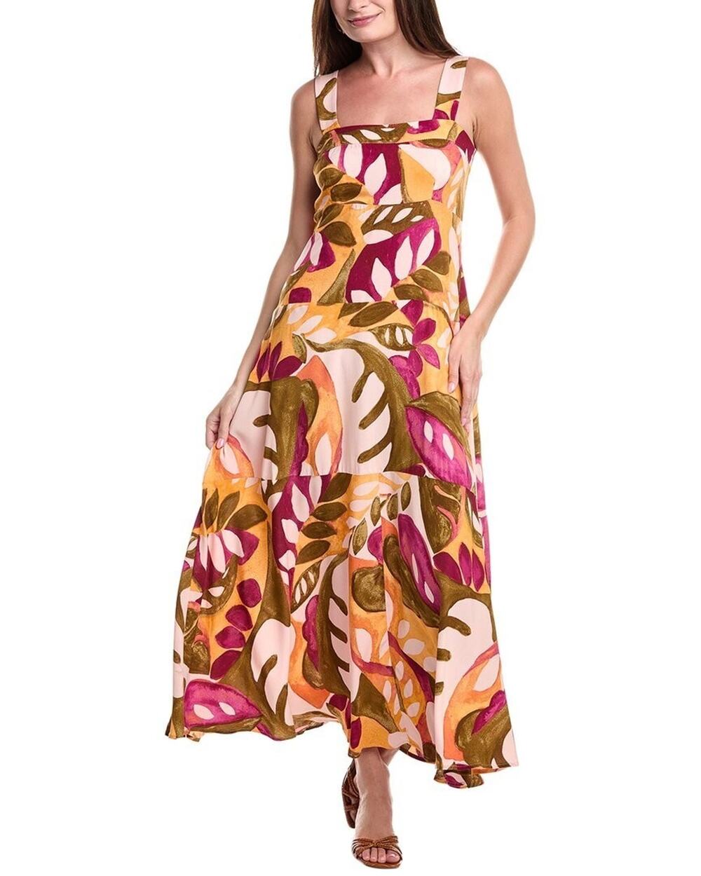 Vince Camuto Square-Neck Smocked-Back Sleeveless Maxi Dress Size L 4016